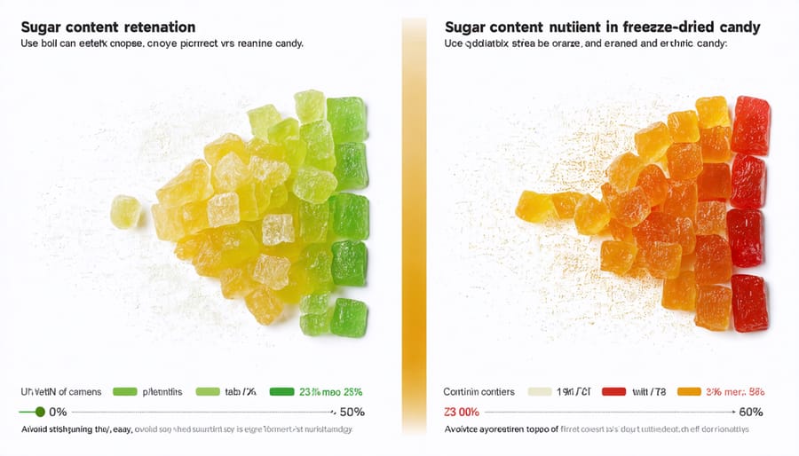 Chart comparing sugar content with nutrient retention in freeze-dried candy for fitness nutrition