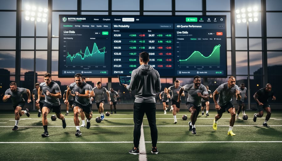 Professional footballer performing high-intensity interval training sprint drill on practice field